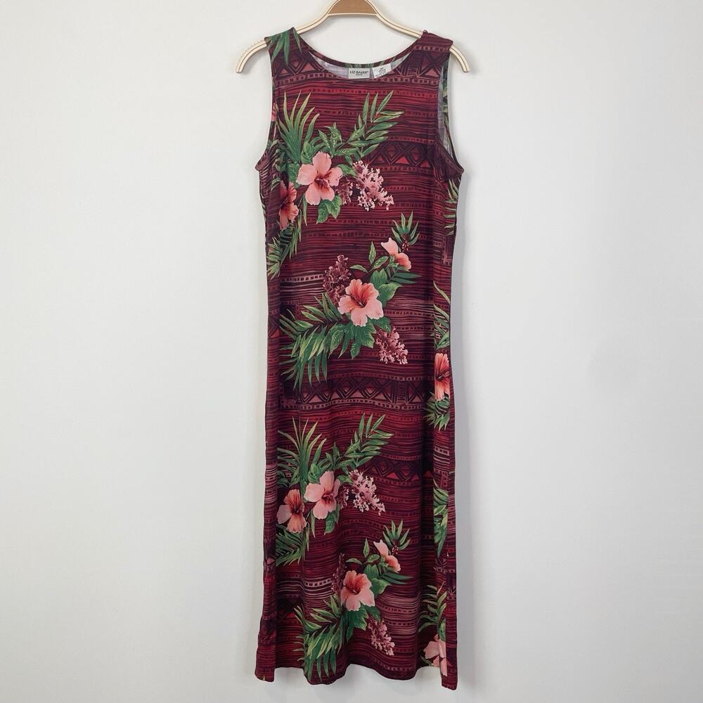 Liz Baker Floral‎ Hawaiian Tropical Sleeveless Tank Midi Dress Size 10P Vacation